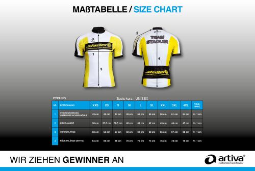 Masstabellen Cycling Basic Kurz Herren